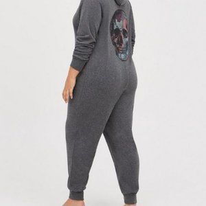Fleece Hooded Lounge Onesie with Multicolor Skull on back size 5/6